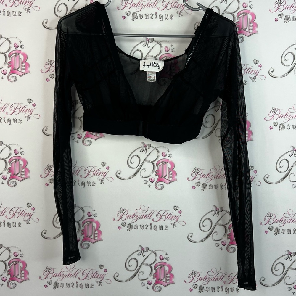 Joseph Ribkoff cropped shirt mesh Black Sheer Crop Top